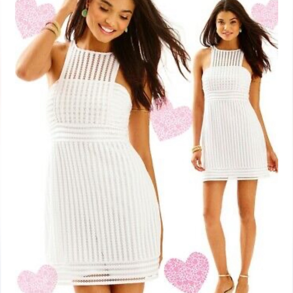 NWT Lilly Pulitzer Resort White Crochet Knit Stripe Rae Shift Dress L